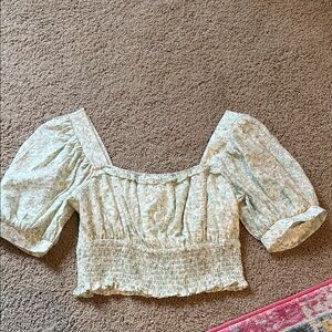 Blu Pepper Green Floral Puff Sleeve Blouse